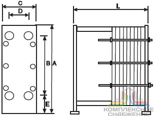 Габаритный чертёж пластинчатого теплообменника Машимпэкс (GEA) VT159X